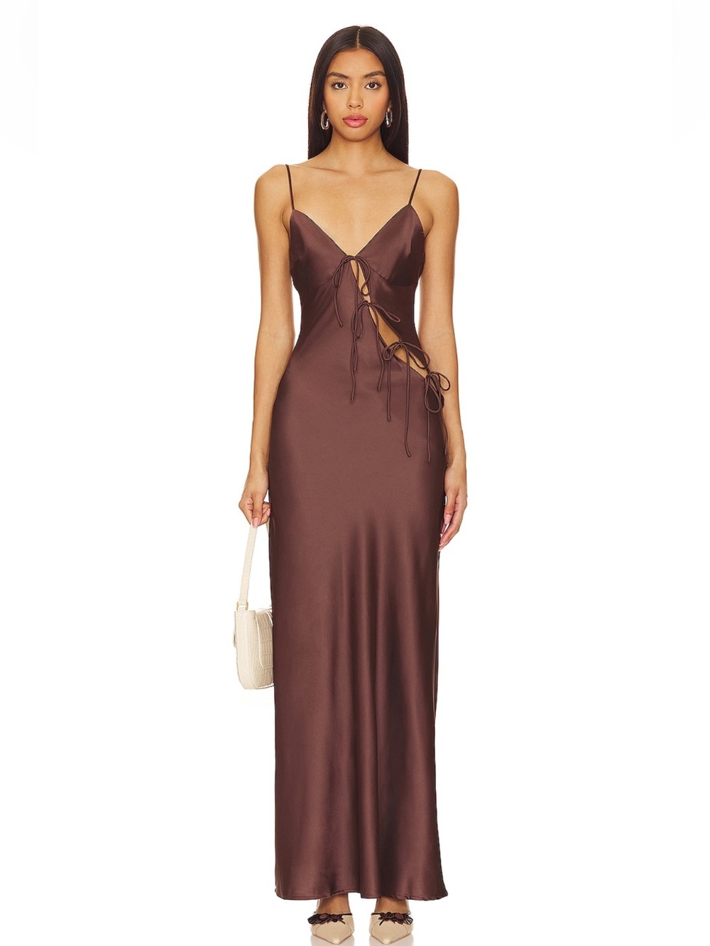 About A Girl Brown Satin Maxi Dress - Lioness